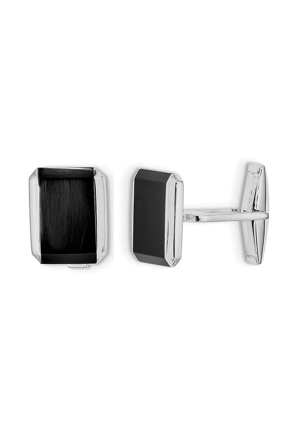 Gem & Harmony Sterling Silver Rectangle Black Onyx Cuff Links for Men