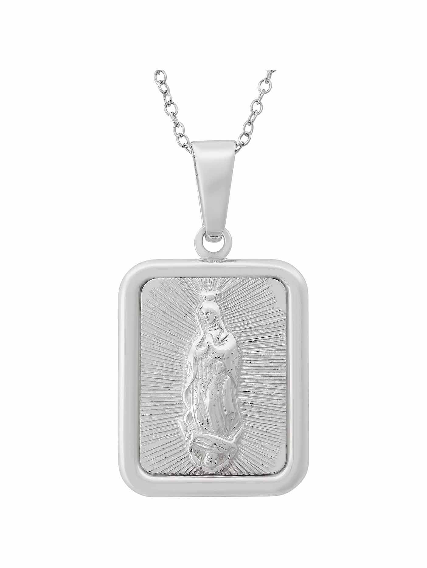Sterling Silver Rectangle Virgin Mary Pendant 18