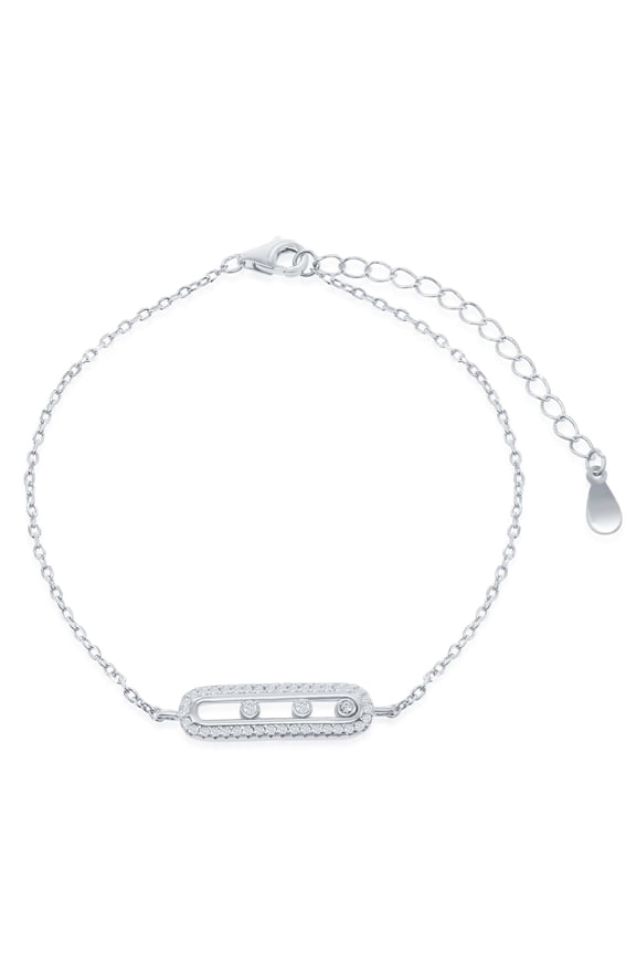 Sterling Silver Rectangle W/Sliding Bezel Set Cubic Zirconia Bracele