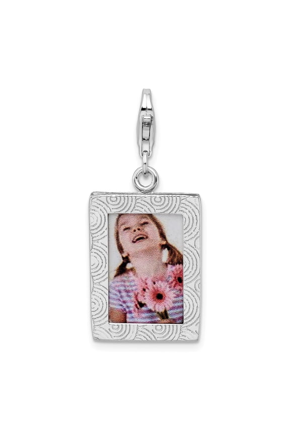 Sterling Silver Rectangular Photo Pendant for Women, Swirl Custom Picture Charm, Memorial Keepsake Jewelry, Framed Image Locket Necklace