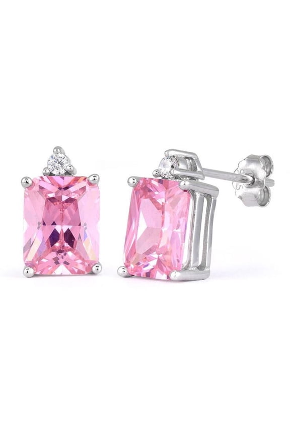 Rectangular Pink CZ Earrings