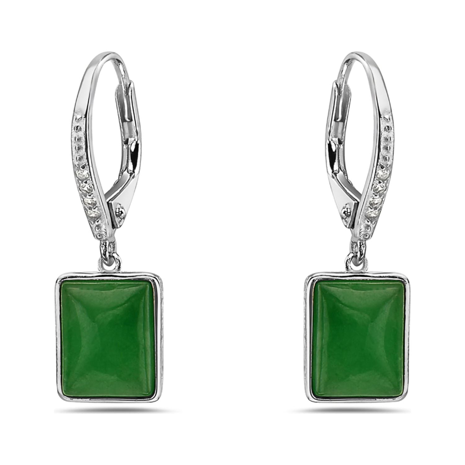 SILVER EMPIRE/LIN & JADE Sterling Silver Rectangular Shaped Green Jadeite Dangle Earring