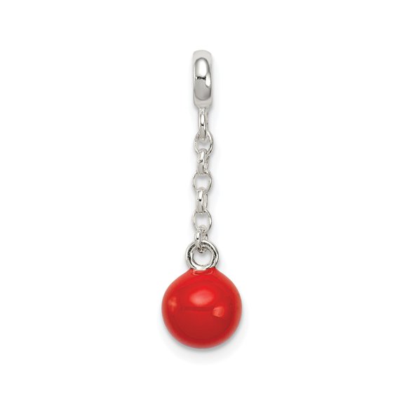 Sterling Silver Red Bead Dangle Charm for Women, Minimalist Chain Pendant for Bracelet or Necklace, Lightweight Modern Jewelry Symbolizing Energy and Passion