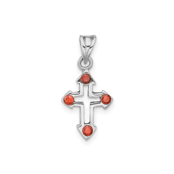 Sterling Silver Red Crystal Cross Pendant Necklace for Men and Women Spiritual Modern Design with Arrow Bezel Faith Jewelry for Daily Wear Layered Statement Style