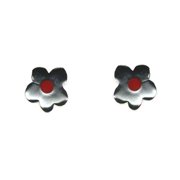 Sterling Silver Red Enamel Flower Polished Post earrings