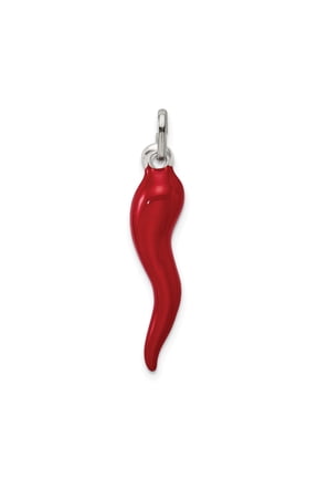 Sterling Silver Red Enamel Italian Horn Pendant