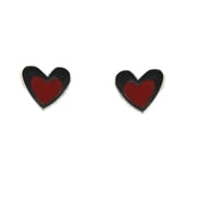 Sterling Silver Red Enamel Polished Heart Post Earrings