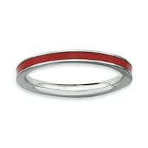 Sterling Silver Red Enameled 2.25mm Ring