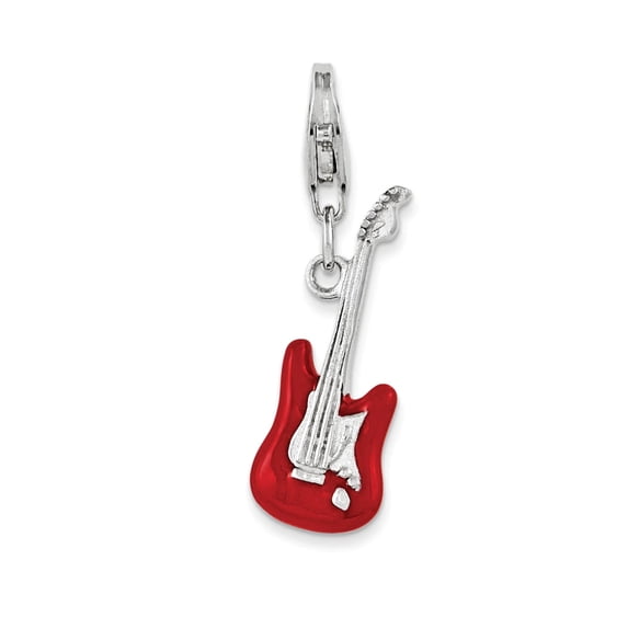 Sterling Silver Red Enameled 3D Base Guitar Charm QCC1096