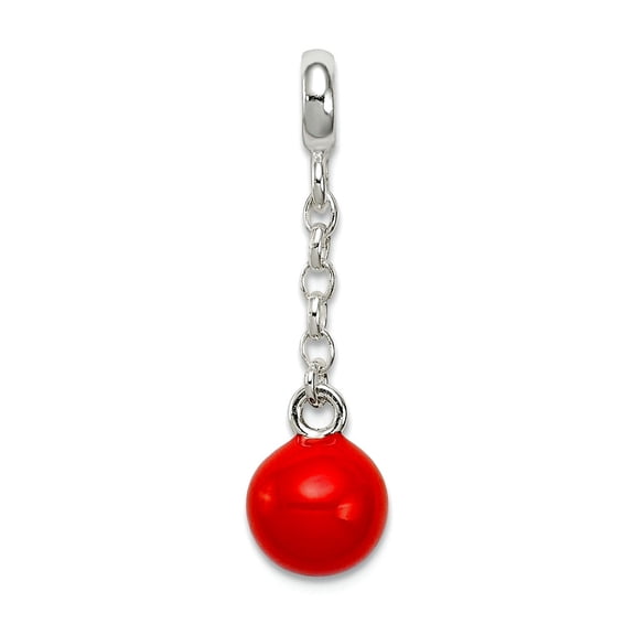 925 Sterling Silver Polished Red Enameled Bead 1/2inch Dangle Enhancer Charm 26x8mm Wide Pendant Necklace for Women