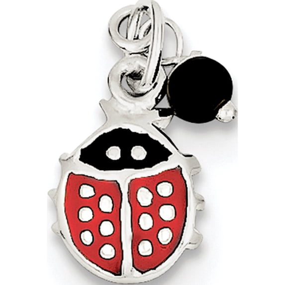 Sterling Silver Red Enameled Ladybug With Bead Charm (15 X 10) Made In India qc6856