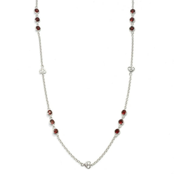 Sterling Silver Red Garnet Round Bezel Set Necklace