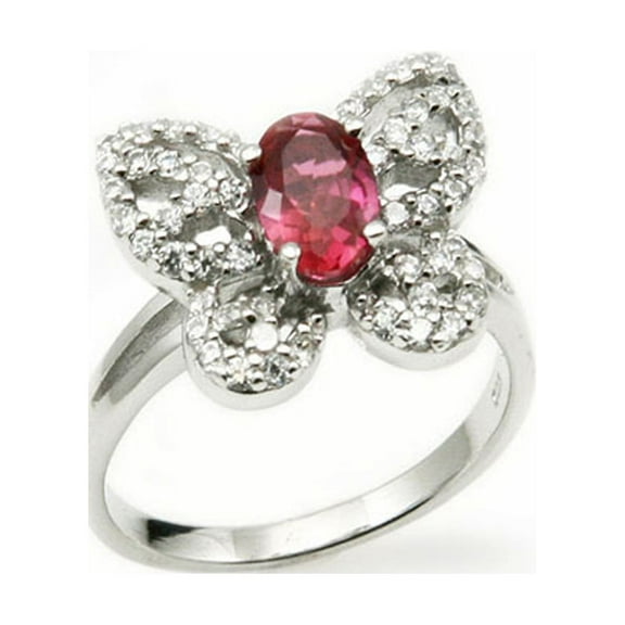 Sterling Silver Red Gem Cubic Zirconia Butterfly Fashion Ring