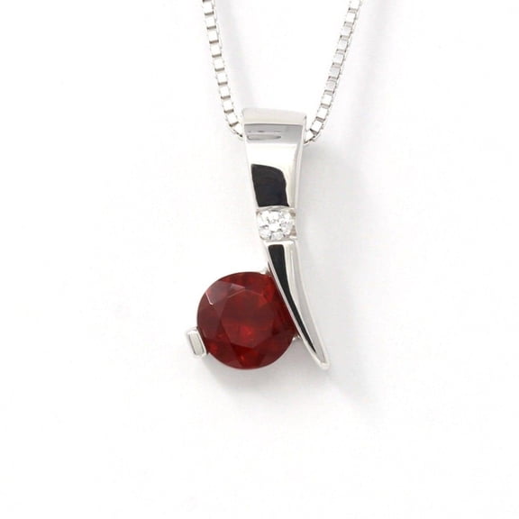 Sterling Silver Red Ponderosa Sunstone Necklace With Bezel Set white Sapphire