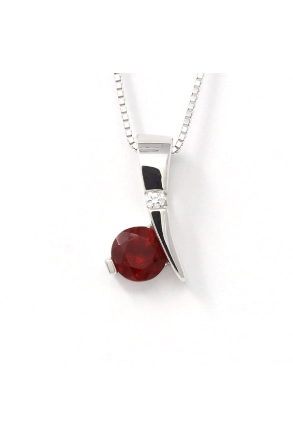 Sterling Silver Red Ponderosa Sunstone Necklace With Bezel Set white Sapphire