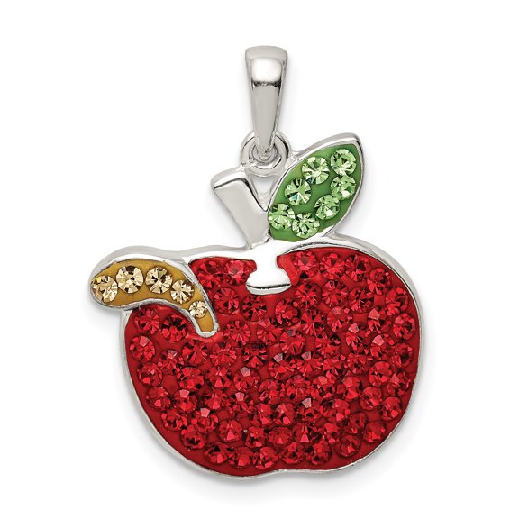 Sterling Silver Red Preciosa Crystal Apple with Worm Pendant
