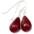 thumbnail image 1 of Sterling Silver Red Quartzite Earrings Teardrop Smooth Fat Rounded Briolette Dangle Style Drop Designed for Adult Women, 1 of 4