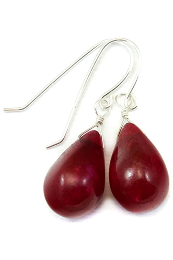 Sterling Silver Red Quartzite Earrings Teardrop Smooth Fat Rounded Briolette Dangle Style Drop Designed for Adult Women