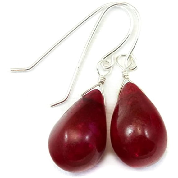 Sterling Silver Red Quartzite Earrings Teardrop Smooth Fat Rounded Briolette Dangle Style Drop Designed for Adult Women