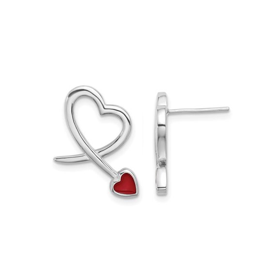 Gem & Harmony Sterling Silver Red Resin Heart Button Post Earrings for Women