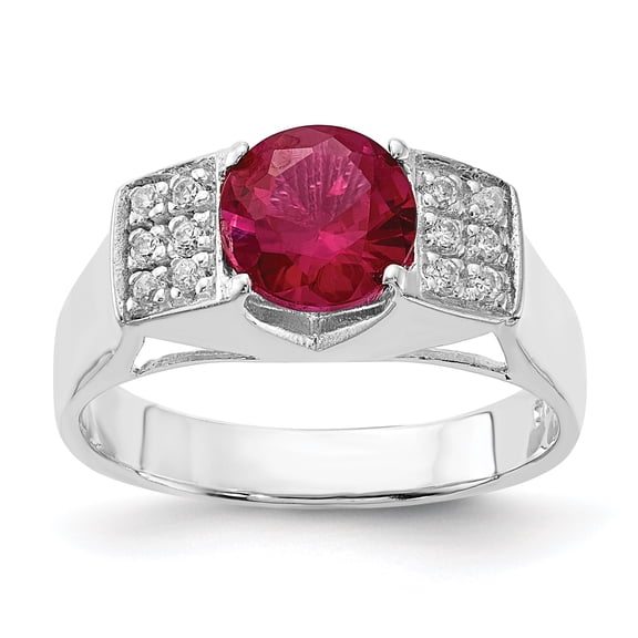 Sterling Silver Red Round w/Pav� Sides CZ Ring QR4328