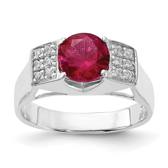 Sterling Silver Red Round w/Pav‚ Sides CZ Ring