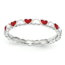 Sterling Silver Red & White Enamel Heart Ring