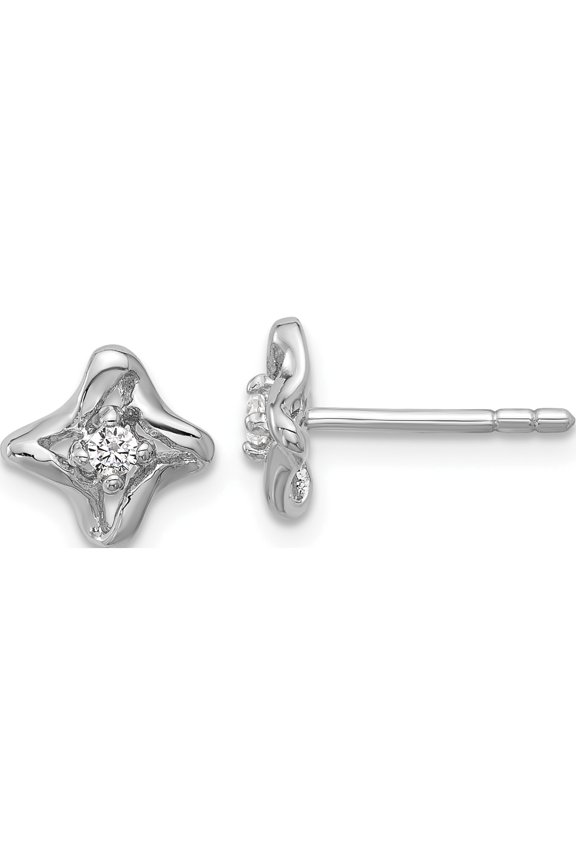 Sterling Silver Refined, Heirloom, Flawless Cubic Zirconia (Cz) White 6.5 Mm Rhodium-Plated Polished Cz Twisted Post Earrings