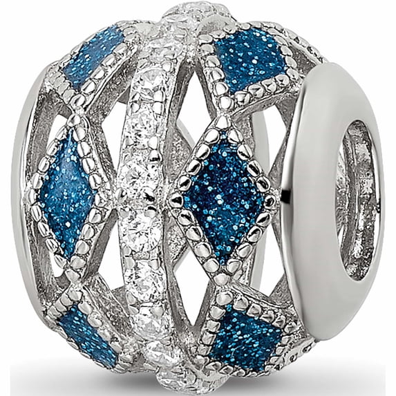 Sterling Silver Reflections Blue Accent & Czs Cut Out Circle Bead (11.46 X 9.88) Made In China -Jewelry By Sweet Pea