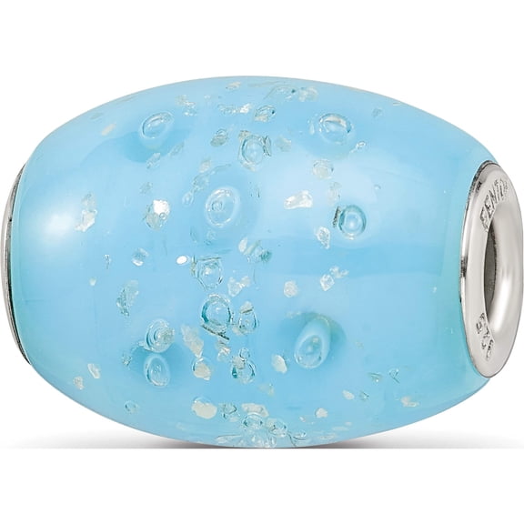 Sterling Silver Reflections Blue Frosted Windowpanes Fenton Glass Bead (20.2 X 15.8) Made In United States qrs3703