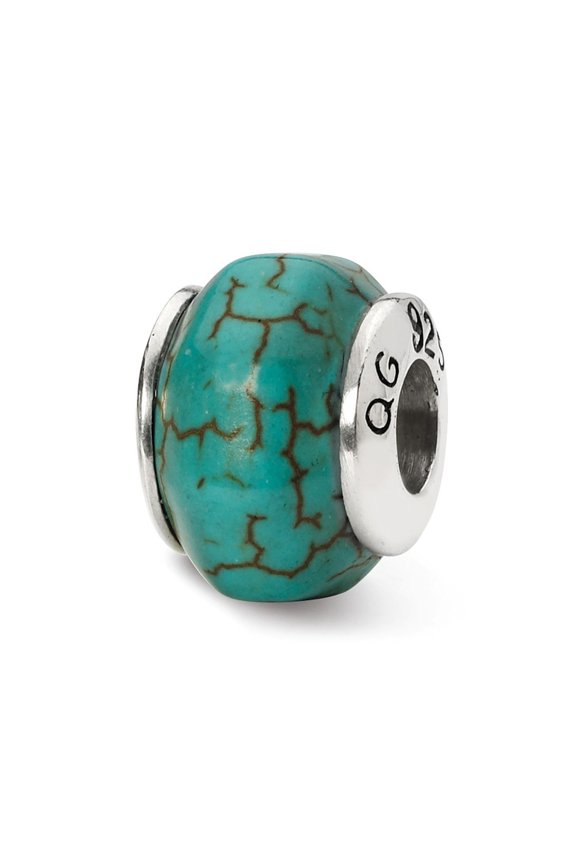 Sterling Silver Reflections Blue Magnesite Stone Bead Charm - Measures 10.91x9.09mm Wide