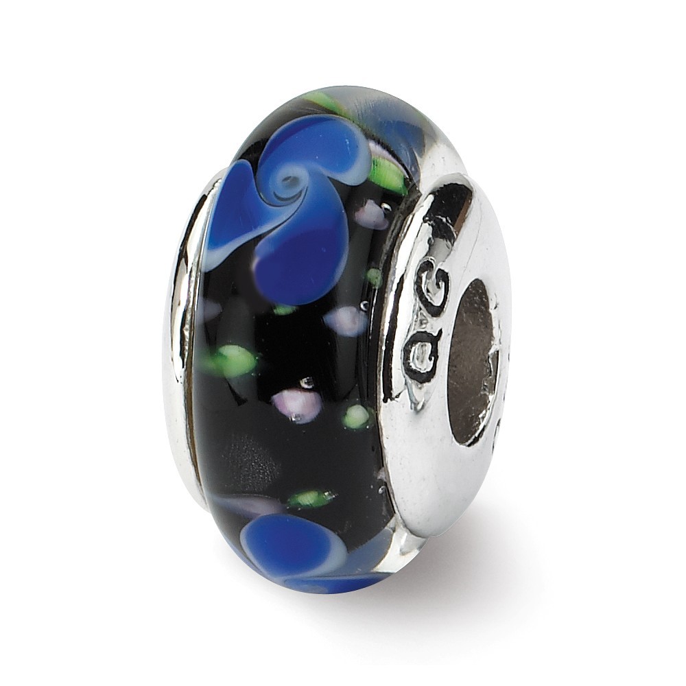 Sterling Silver Reflections Blue Murano Glass Bead Charm - Measures 13.64x7.27mm Wide