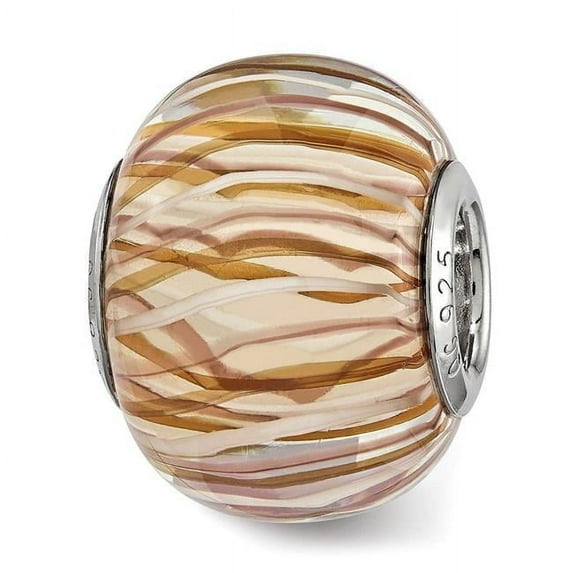 Sterling Silver Reflections Brown & White Striped Glass Bead