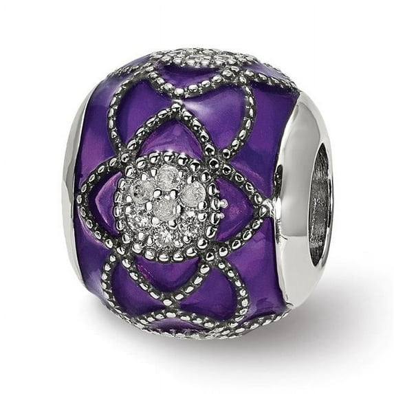 Sterling Silver Reflections CZs Purple Enameled Bead
