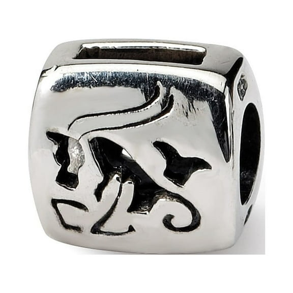 Sterling Silver Reflections Capricorn Zodiac Antiqued Bead Charm - Measures 8.18x8.18mm Wide