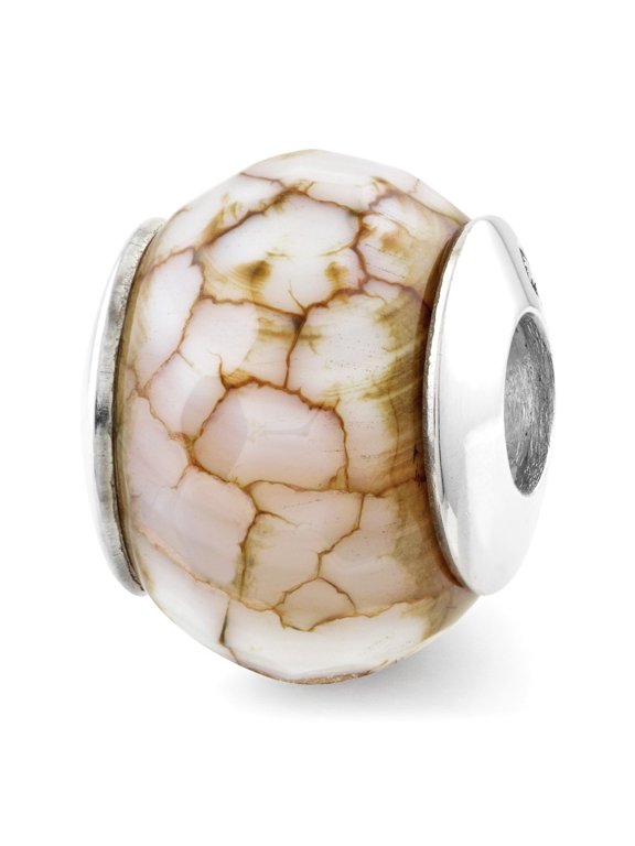 Sterling Silver Reflections Cracked Agate With Shell Stone Bead Charm - Measures 11.82x9.09mm Wide