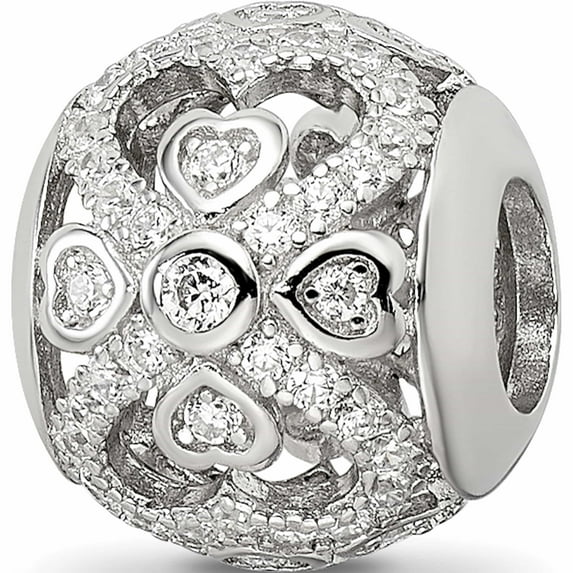 Sterling Silver Reflections Cz With Hearts Bead (11.29 X 10.13) Made In China -Jewelry By Sweet Pea