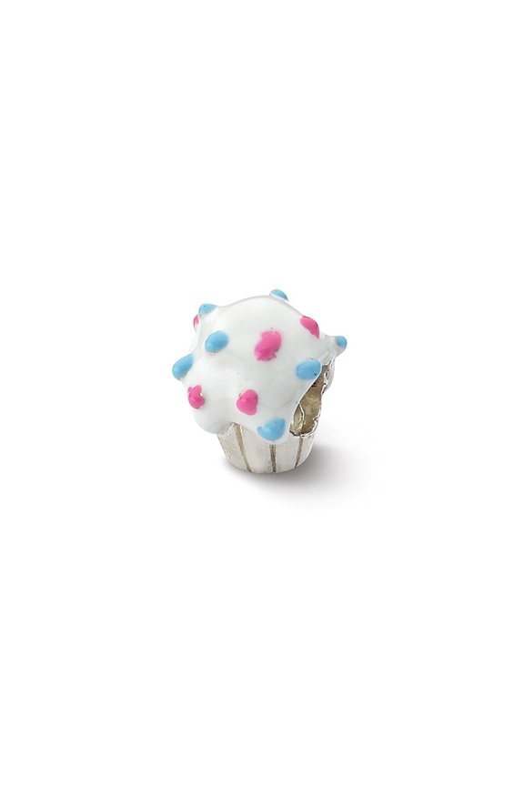 Sterling Silver Reflections Enameled Cupcake Bead Charm - Measures 10.91x9.09mm Wide