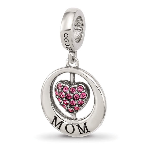 Sterling Silver Reflections Enameled MOM  Pink Crystal Heart Bead