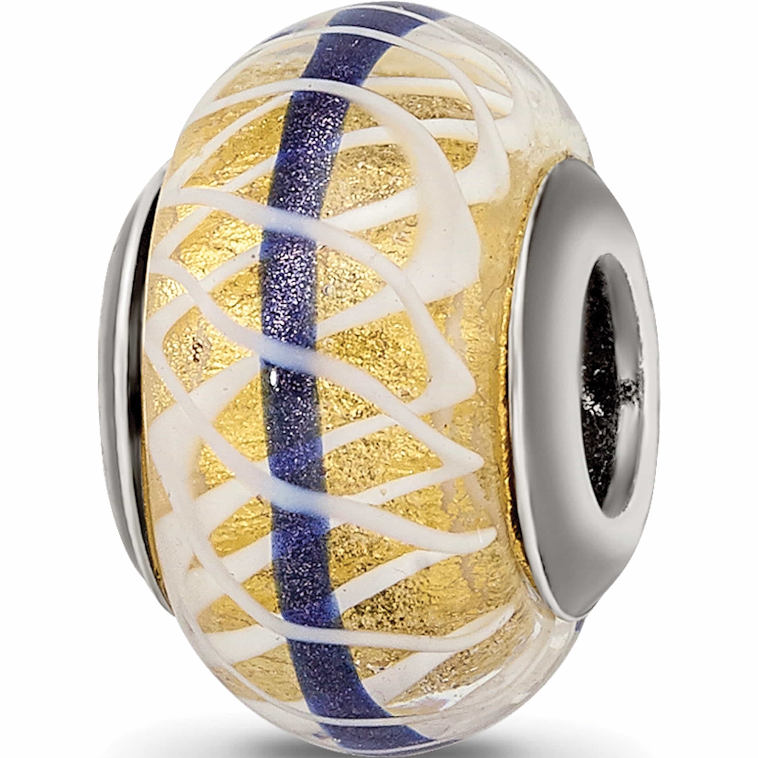 Sterling Silver Reflections Gold/Blue/White Italian Glass Bead (14.12 X 9.13) Made In Italy -Jewelry By Sweet Pea