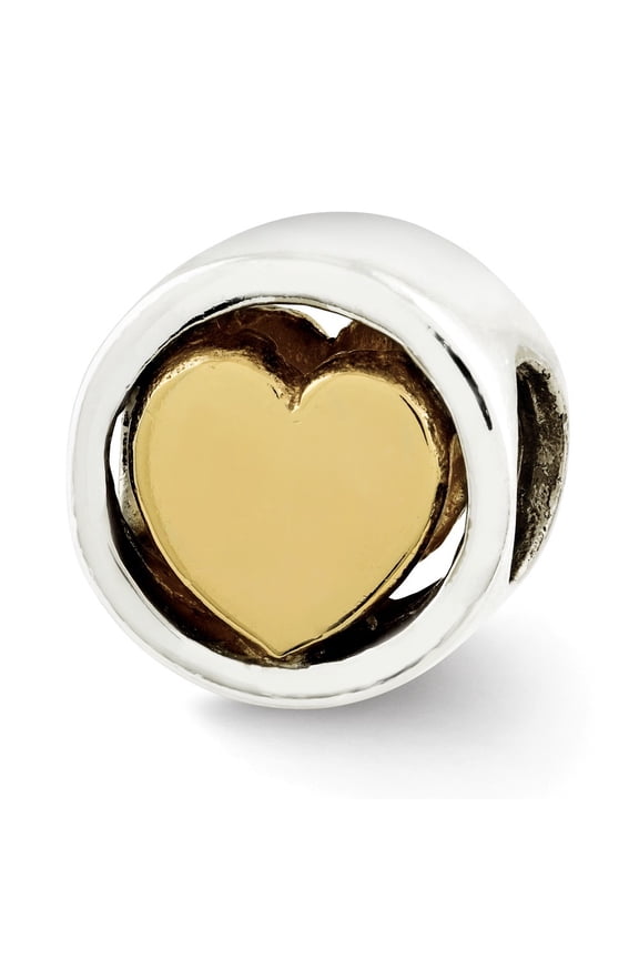 Sterling Silver Reflections Gold-Flashed Heart Bead Charm - Measures 9.09x9.09mm Wide