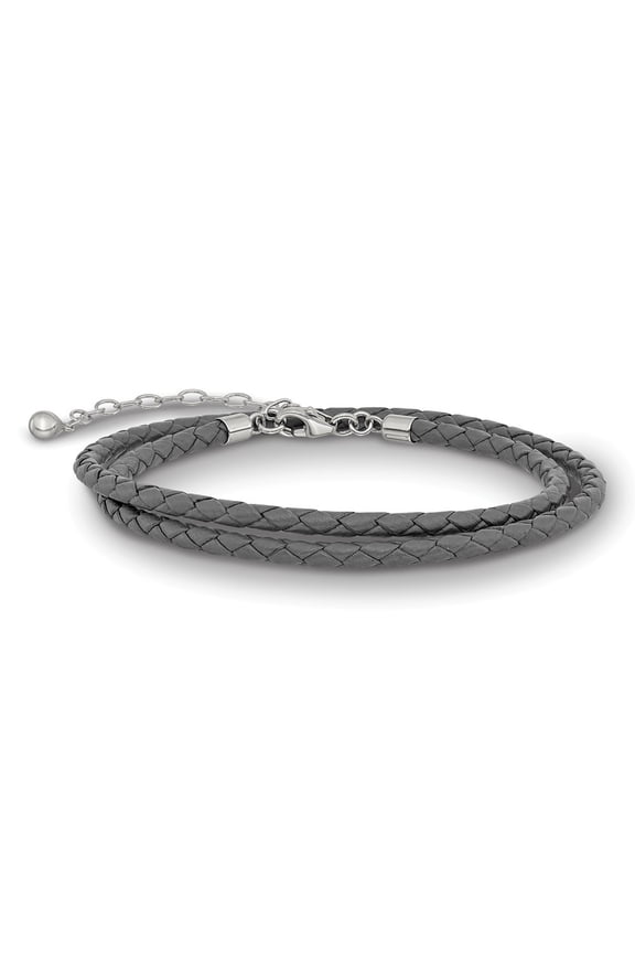 Sterling Silver Reflections Gray Leather With 2in Ext Choker Wrap Bracelet