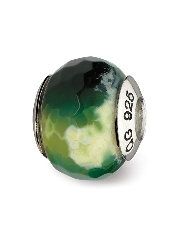 Sterling Silver Reflections Green Cracked Agate With Shell Stone Bead Charm - Measures 12.73x10.91mm Wide