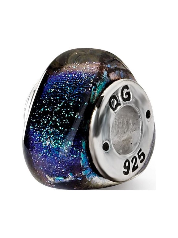 Sterling Silver Reflections Green Dichroic Glass Triangle Bead Charm - Measures 12.73x4.55mm Wide