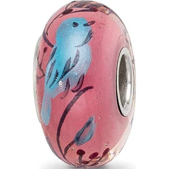 Sterling Silver Reflections Hand Painted Bird, Clear & Rose Glass Bead (14.86 X 7.39) Made In United States qrs4004