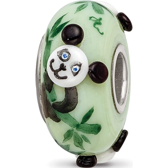 Sterling Silver Reflections Hand Painted Panda, Green Glass Bead (14.88 X 7.46) Made In United States qrs4005