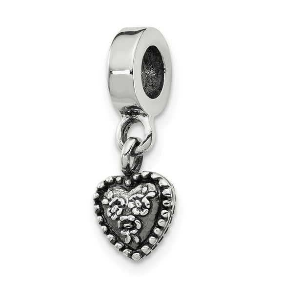 Sterling Silver Reflections Heart Dangle Bead Charm - Measures 20x7.27mm Wide