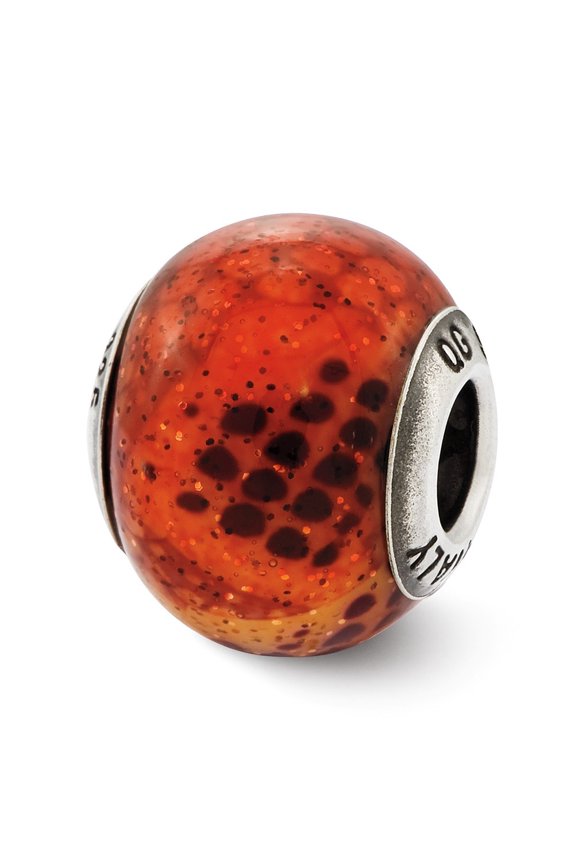 Sterling Silver Reflections Italian Pink and Orange Python Glass Bead Charm - Measures 12.73x10.00mm Wide