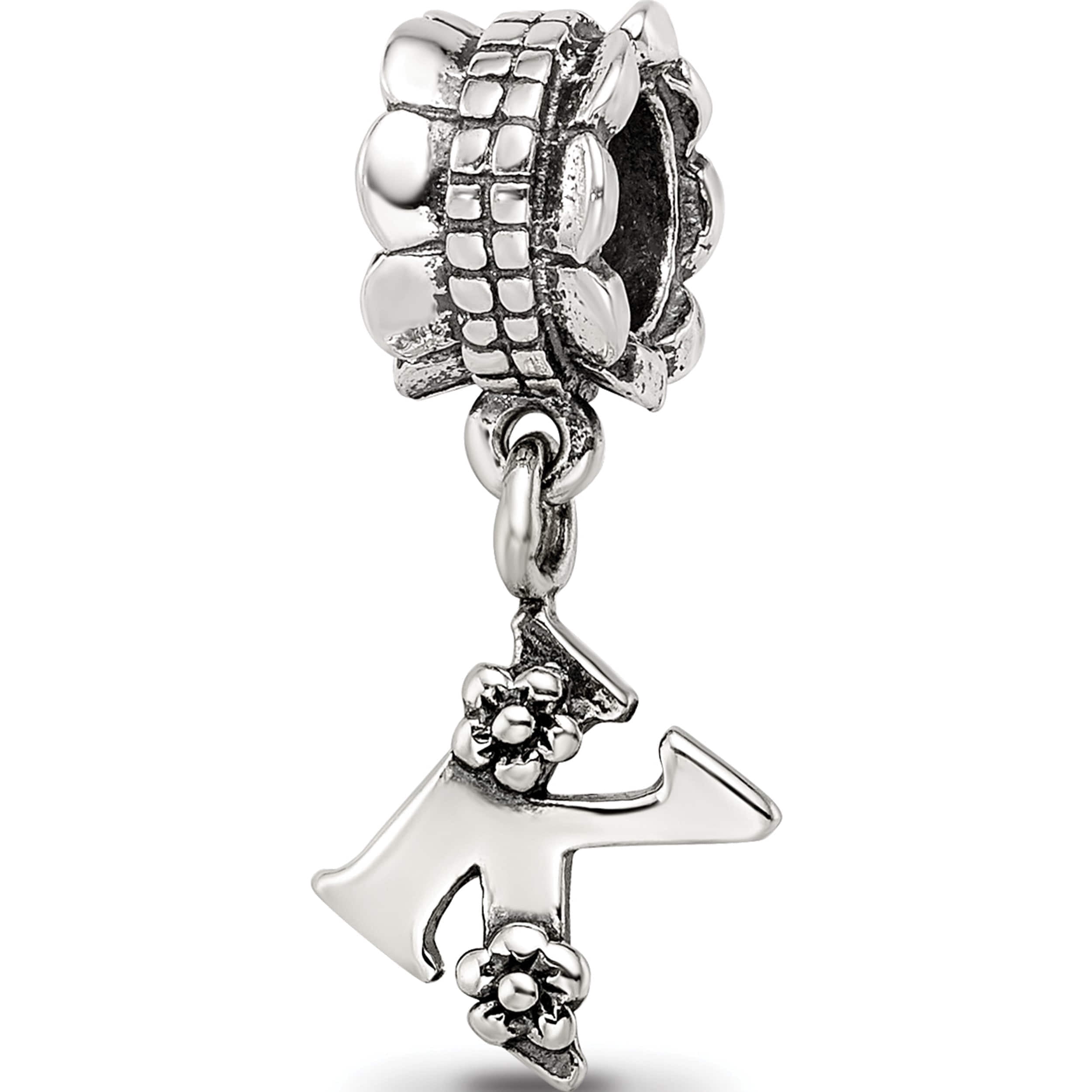 Sterling Silver Reflections Letter K Dangle Bead (19.09 X 6.36) Made In Thailand qrs1400k