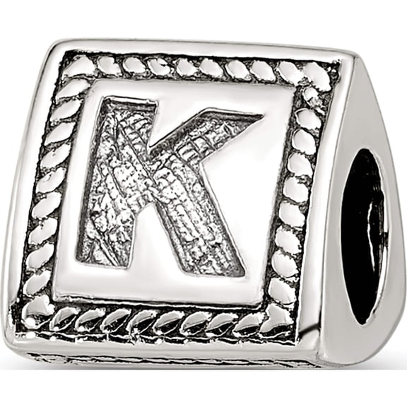 Sterling Silver Reflections Letter K Triangle Block Bead (8.18 X 8.18) Made In Thailand qrs1429k